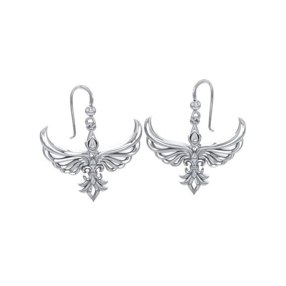 Phoenix with Fleur De Lis Sterling Silver Pendant and Earrings - Picture 7 of 10